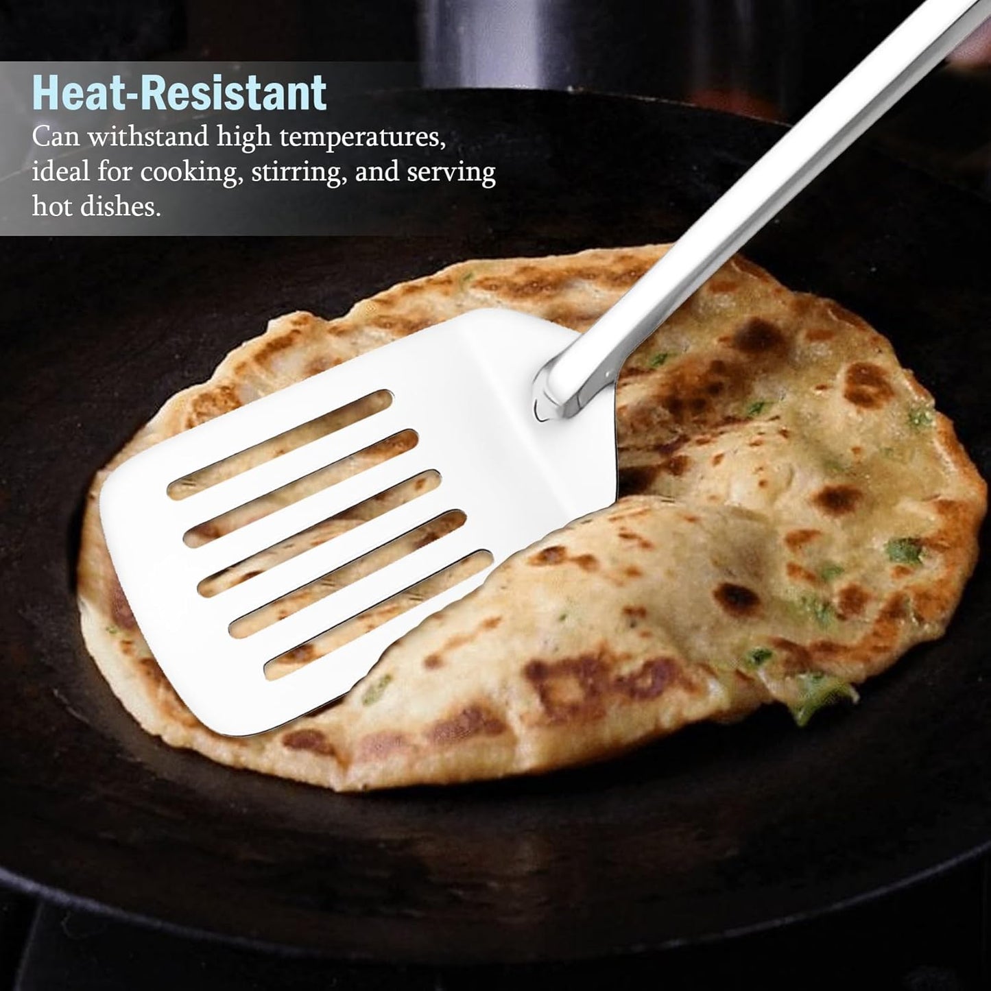 3 Pieces Stainless Steel Kitchen Tool Set for Cooking & Serving – Turner, Skimmer & Ladle with Dual Tone Handle (Silver)