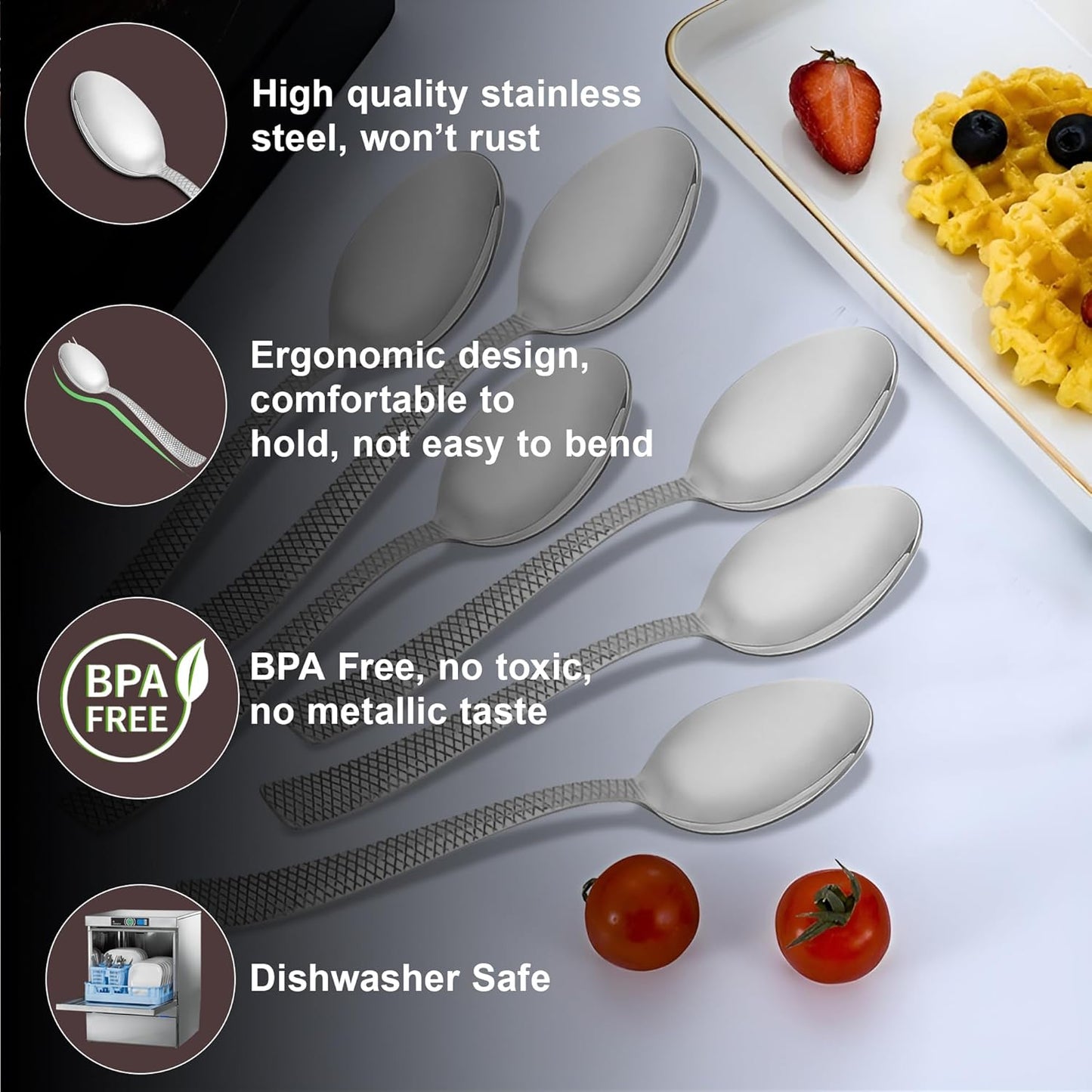 12 Pcs Stainless Steel Dinner Spoon Set with Mirror Finish for Home & Kitchen