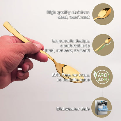 6 Pcs Stainless Steel Gold Spoon Set – 18cm, Premium Large Spoons for Home & Kitchen, Luxury Tableware, Housewarming Gift, Set of 6