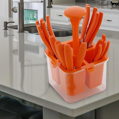 25-Piece Camry Stainless Steel Cutlery Set with Storage Box | Premium Spoons & Forks, Orange