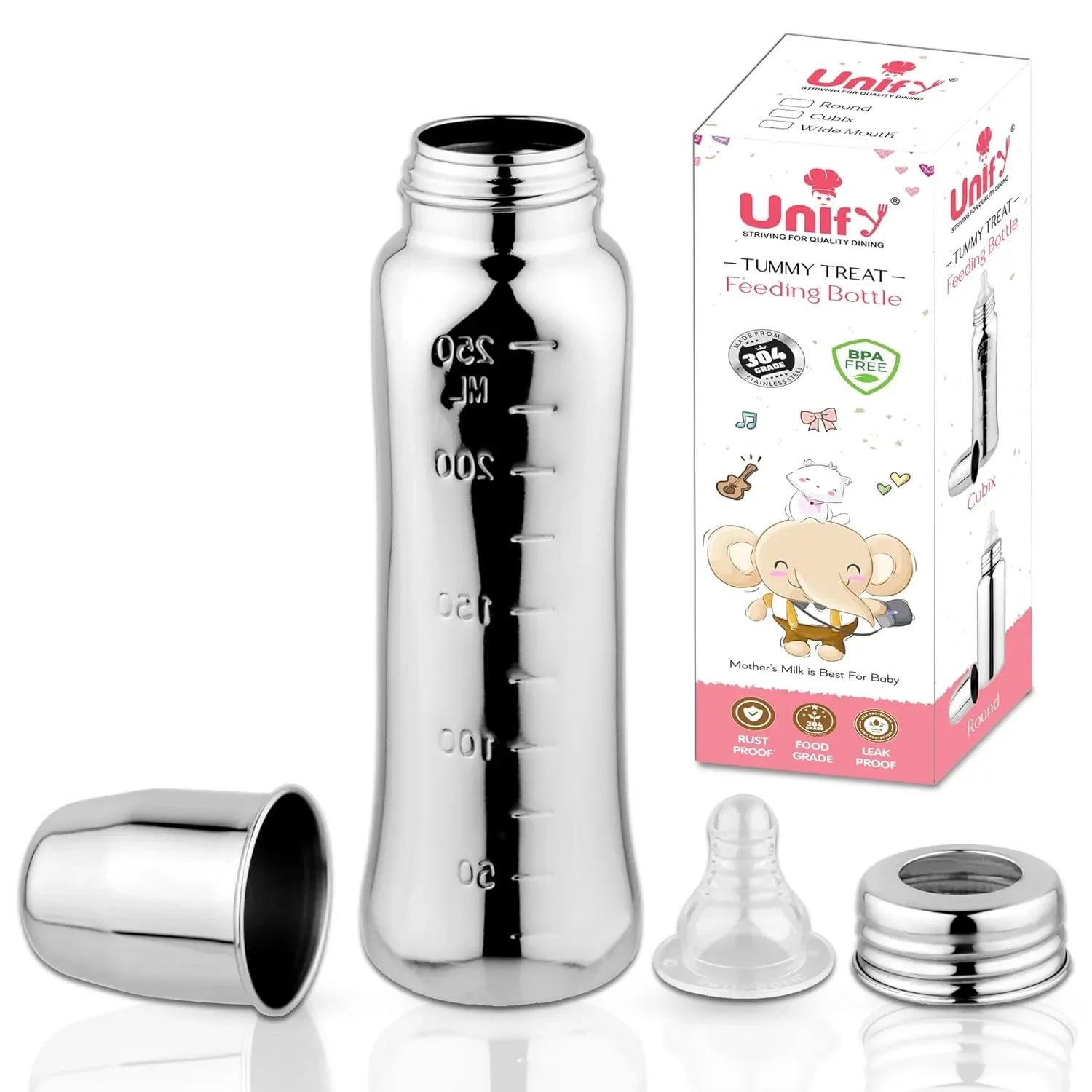Stainless Steel Baby Feeding Bottle | 250ml BPA FreeCUBIX250ML1 1