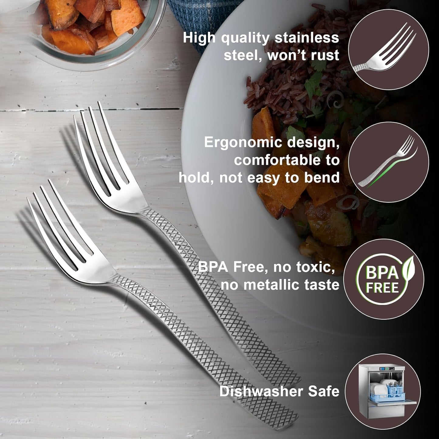 6 Pcs Stainless Steel Dinner Forks – 18 cm Silver Zig Zag Design, Mirror Finish, Durable Cutlery Set for Home, Kitchen & Restaurant, Dishwasher Safe