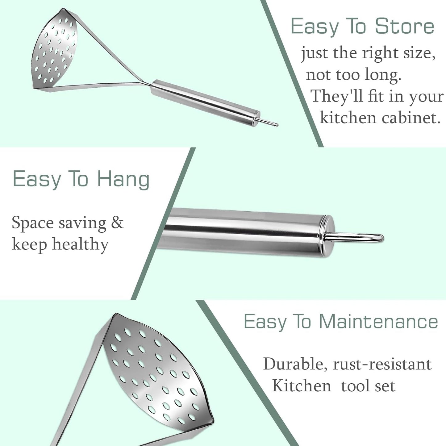 Stainless Steel Potato & Vegetable Masher, 24.5 cm – Kitchen Tool for Pav Bhaji, Home & Kitchen, Silver Finish