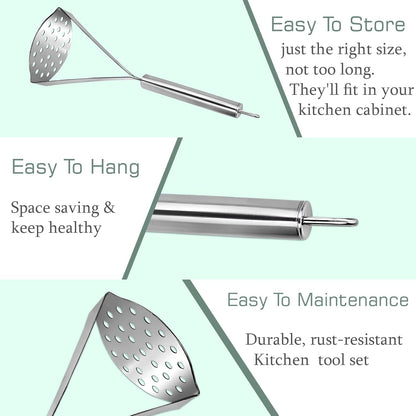 Stainless Steel Potato & Vegetable Masher, 24.5 cm – Kitchen Tool for Pav Bhaji, Home & Kitchen, Silver Finish