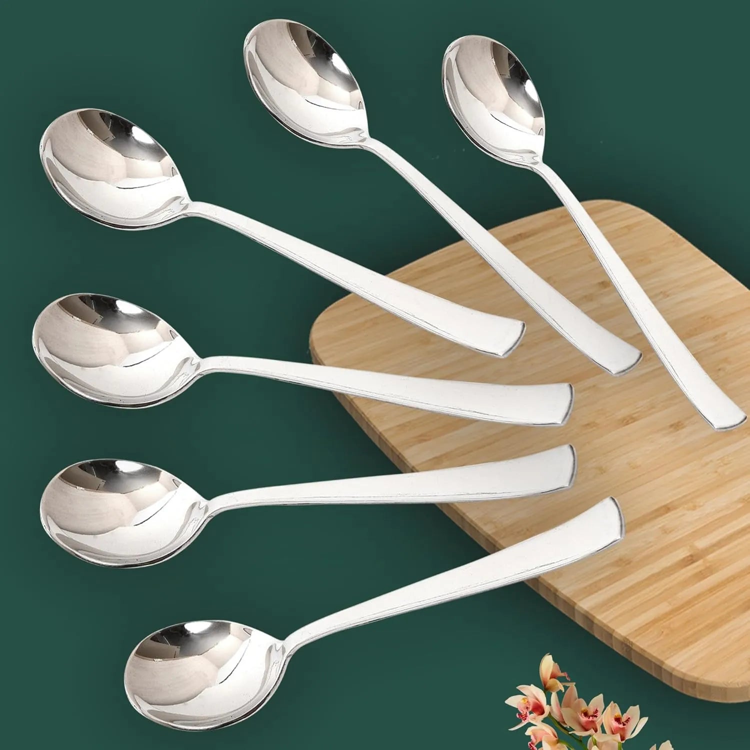 Stainless Steel Soup Spoon Set of 6 | 18.5 cm Long Spoons for Home & Kitchen | Silver SOUPIMP6 1