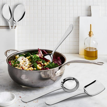 6 Pcs Stainless Steel Serving Spoon Set for Kitchen & Dining – 1.8mm Heavy Gauge, 2 Soup Ladles, 2 Solid & 2 Rice Spoons, Silver