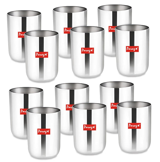 12pc Stainless Steel Glass Set | 300ml Scratch-Resistant | Silver