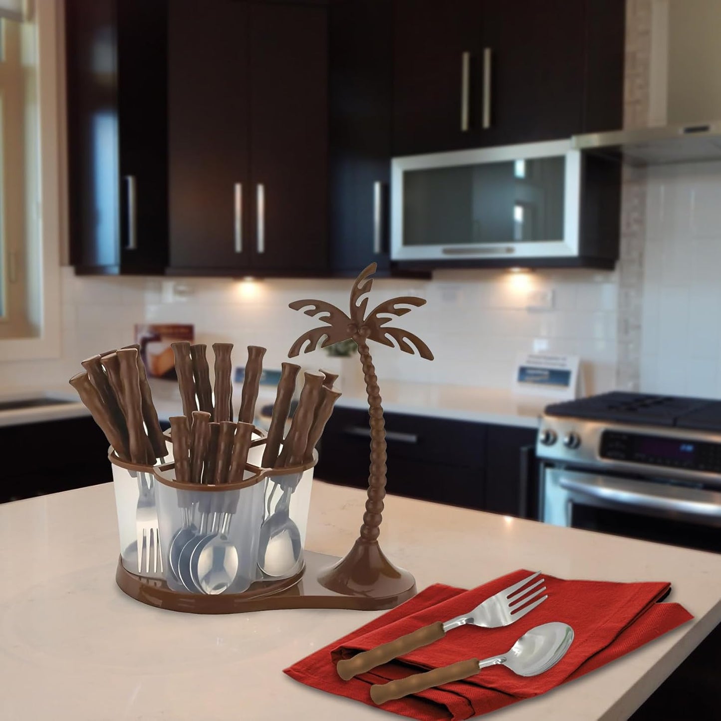 25 Pcs Stainless Steel Cutlery Set with Stand & Box for Kitchen & Dining | Brown