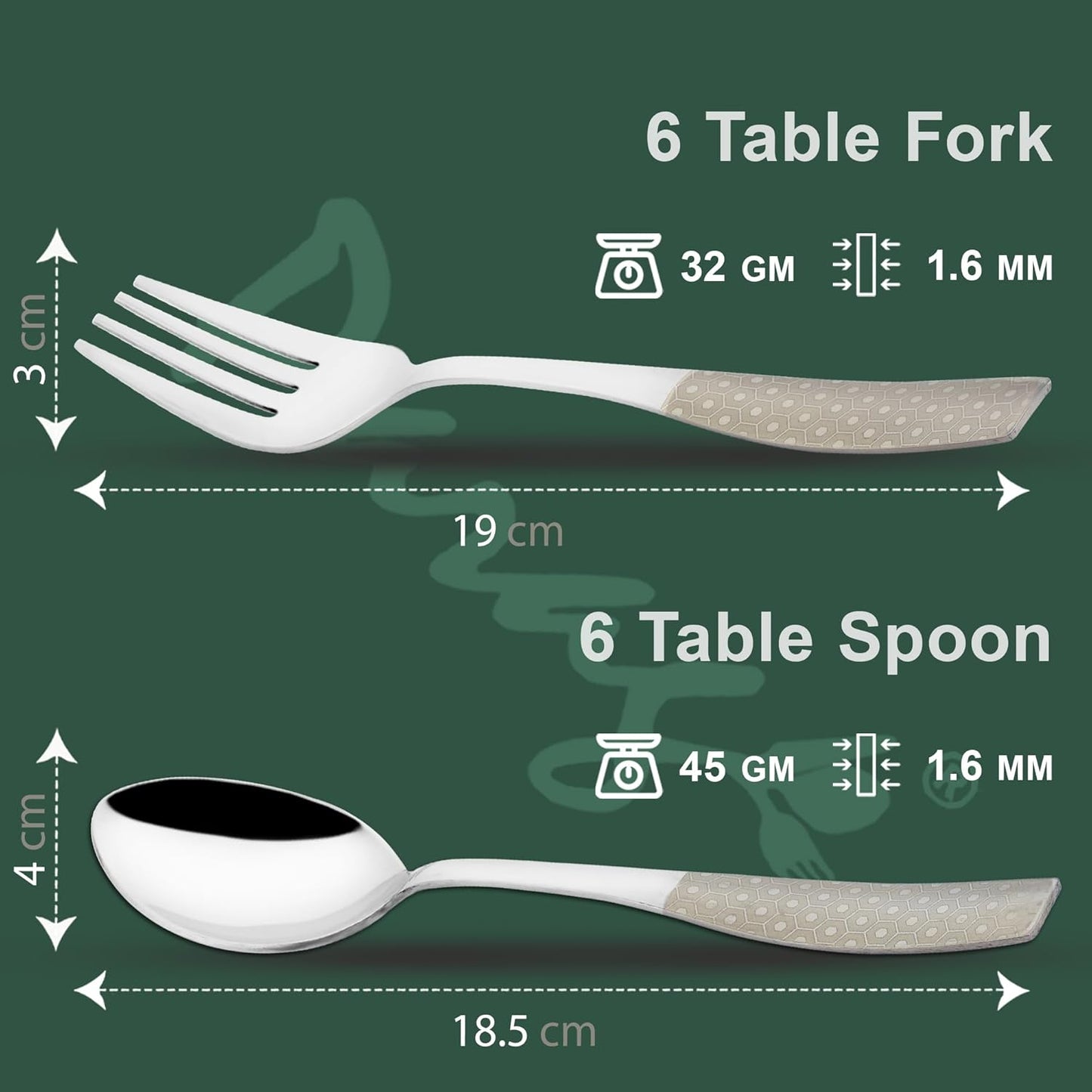 12 Pieces Stainless Steel Premium Cutlery Set for Home & Kitchen – Includes 6 Table Spoons & 6 Table Forks, Luxury Dining Tableware, Laser Chammach Set, Silver Dazzle Design