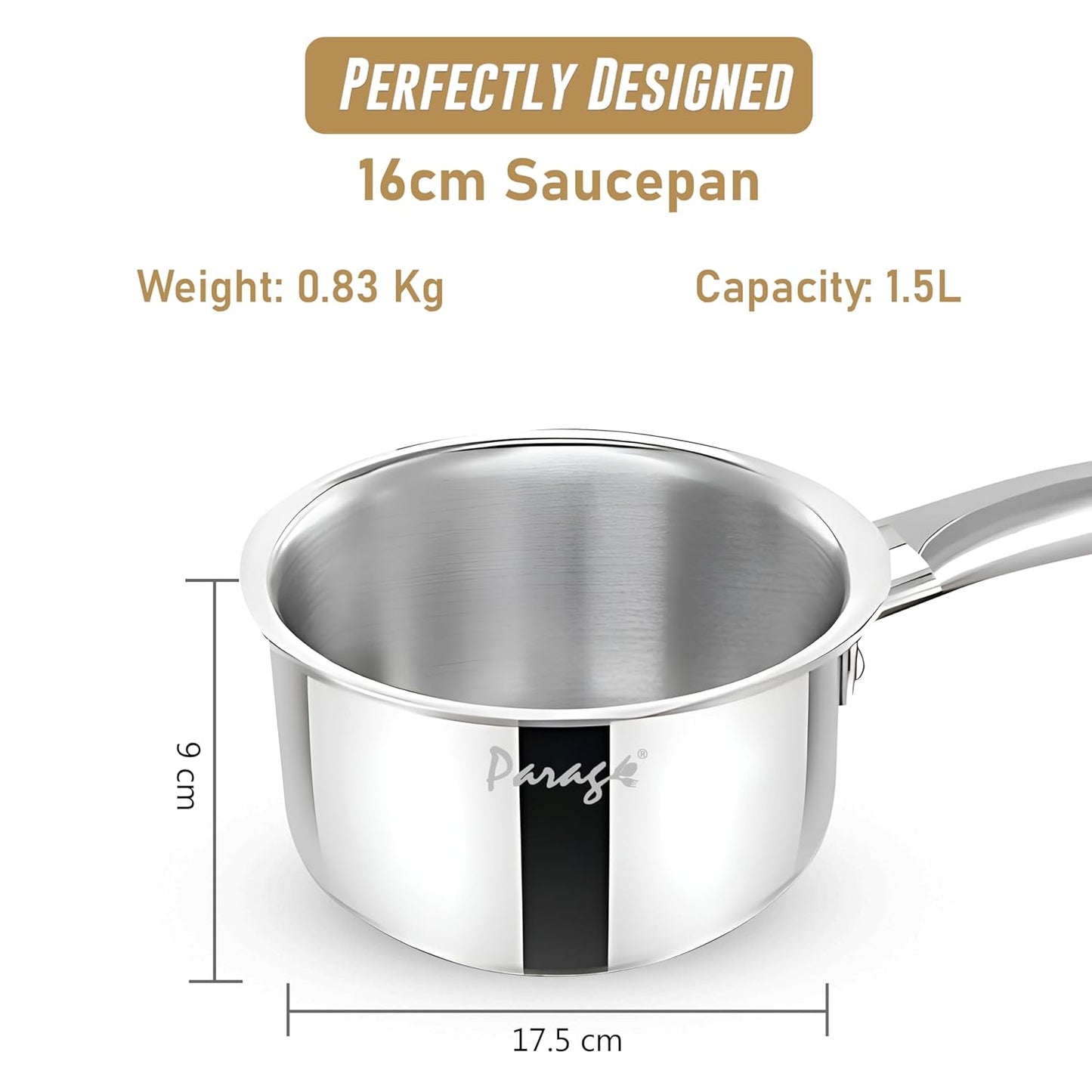 16cm Stainless Steel Saucepan – 1.75L, Scratch-Resistant Steel Pan for Tempering, Seasoning & Cooking, Stay-Cool Handle, Induction & Gas Friendly, Heavy Bottom, 5-Year Warranty