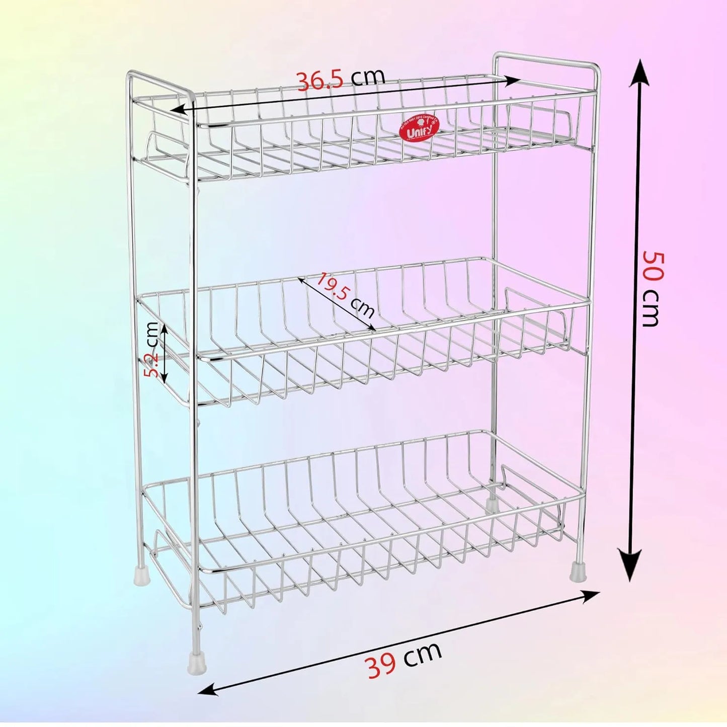 Stainless Steel 3-Tier Kitchen Spice Rack | Countertop Organizer with Shelf Liner (Chrome) RECT3SHELFC 2