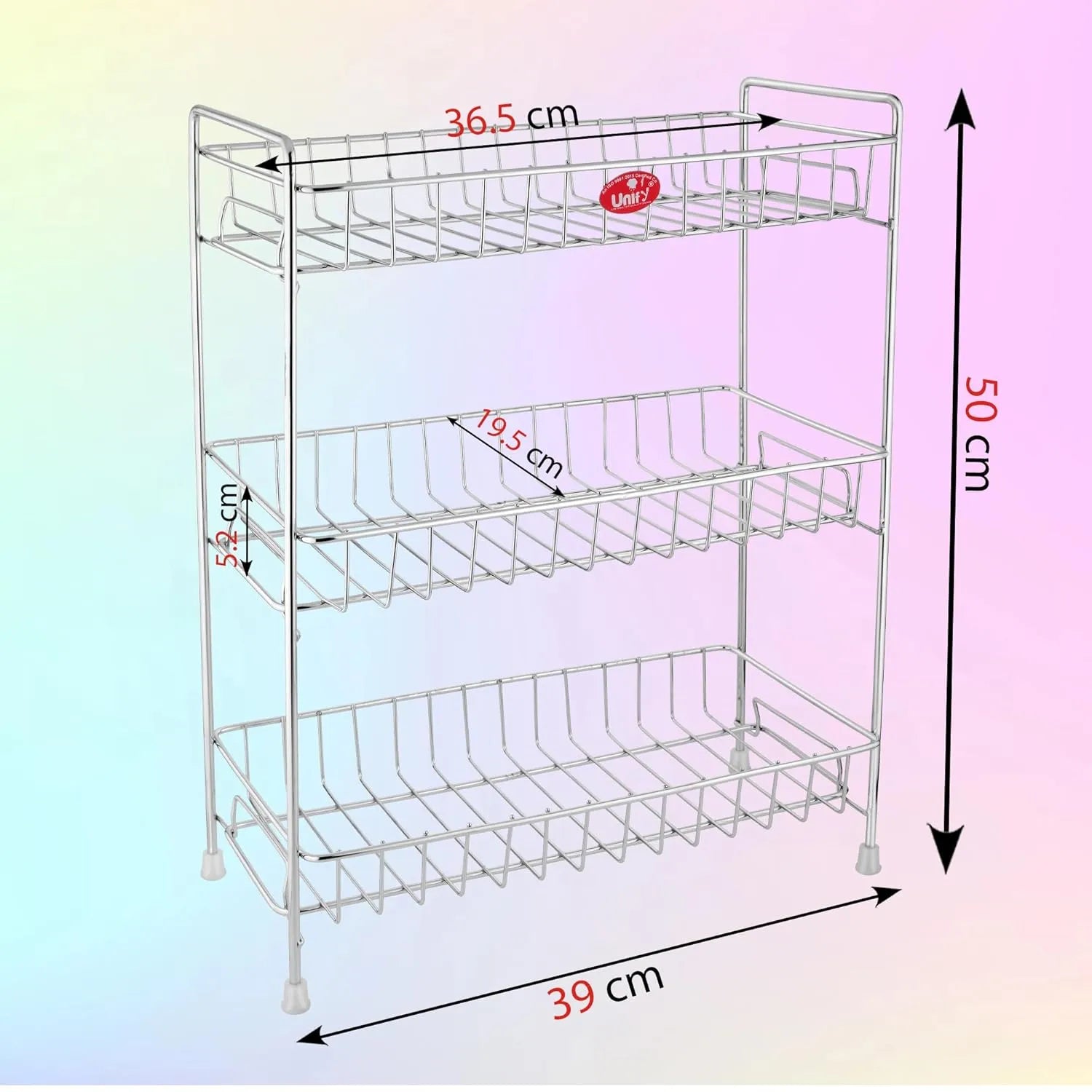 Stainless Steel 3-Tier Kitchen Spice Rack | Countertop Organizer with Shelf Liner (Chrome) RECT3SHELFC 2