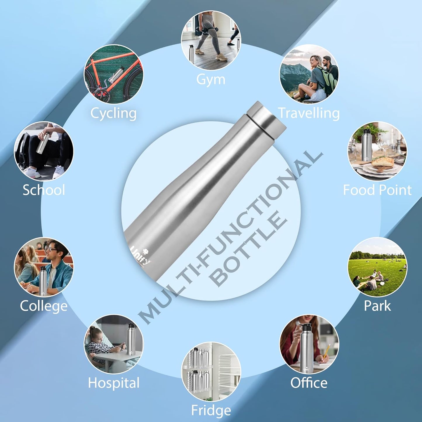 Stainless Steel Water Bottle 1 Litre | Leak-Proof Fridge Bottle for Home, Gym & Travel | 1000 ml, Silver