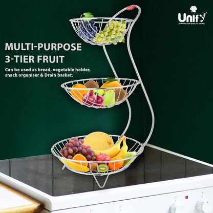 Stainless Steel 3 Tier Fruit Basket for Kitchen & Dining Table | Fruit & Vegetable Storage Rack, Silver