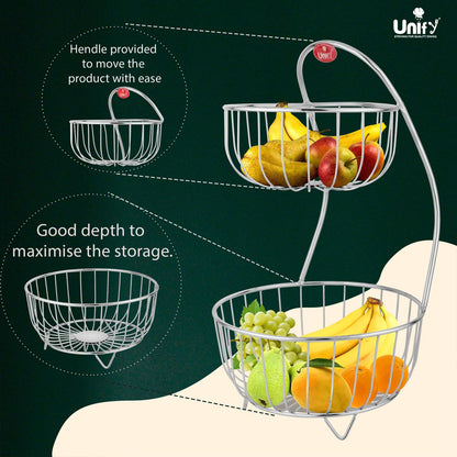 Stainless Steel 2 Tier Fruit Basket for Dining Table & Kitchen | Fruit & Vegetable Storage Rack, Silver