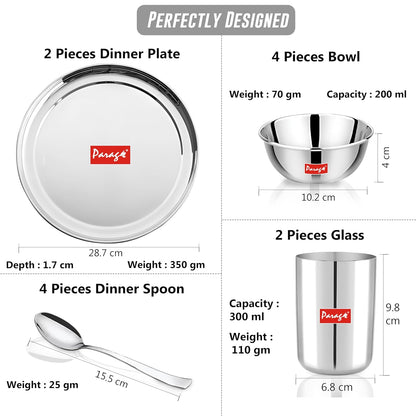 12pc Stainless Steel Dinner Set | Heavy Gauge Thali | Serves 2