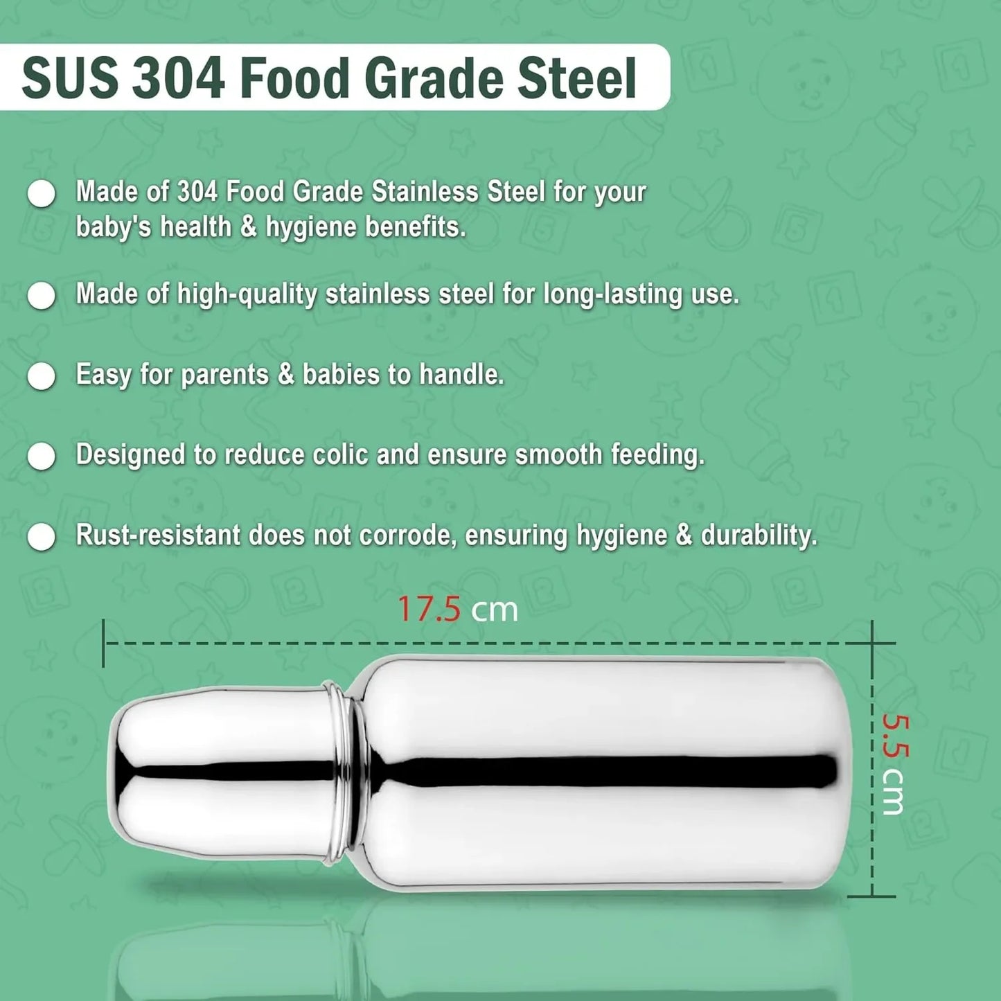 250ml Stainless Steel Baby Feeding Bottle - BPA Free, Anti-Colic, Plastic-FreeROUND240ML1 4