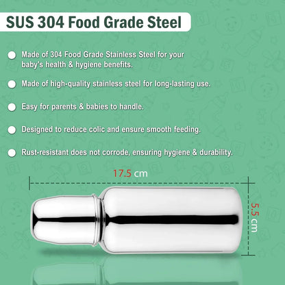 250ml Stainless Steel Baby Feeding Bottle - BPA Free, Anti-Colic, Plastic-FreeROUND240ML1 4
