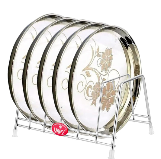 Stainless Steel Countertop Pull-Out Shelf – 6-Section Plate & Lid Holder, Silver