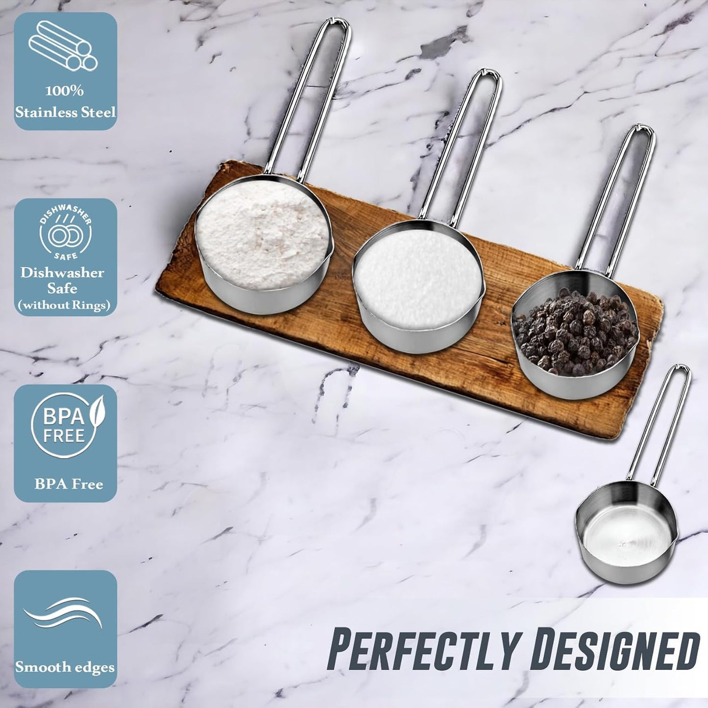 4 Pcs Stainless Steel Measuring Cups – Stackable Professional Set with Wire Handles for Dry & Liquid Ingredients, Cooking & Baking, Kitchen Gadgets
