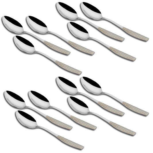 12 Pieces Stainless Steel Premium Dinner Spoon Set for Home & Kitchen – 16 cm Luxury Dining Tableware, Laser Chammach Set Gift, Silver with Dazzle Design