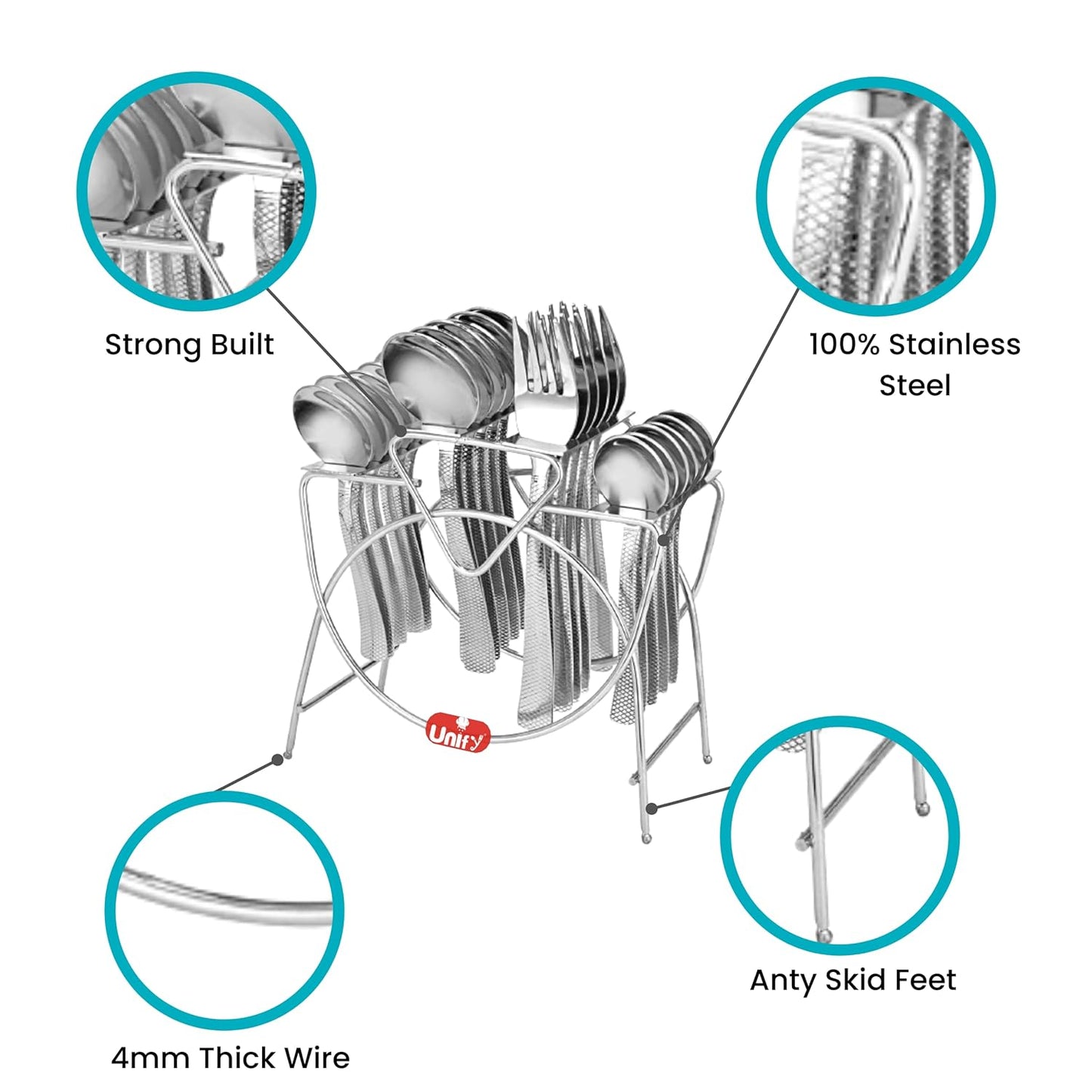 Stainless Steel Cutlery Stand | Square Spoon & Fork Holder for Dining Table