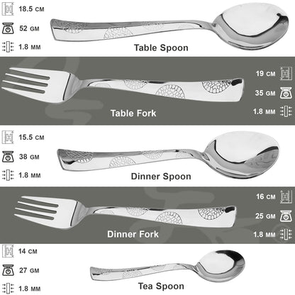 6 Pcs Stainless Steel Spoon Set – 18.5cm, Premium Large Spoons for Home & Kitchen, Luxury Tableware Cutlery, Housewarming Gift, Silver, Moonpress Design