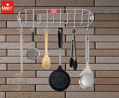 Stainless Steel Wall Cloth Hanger with 11 Hooks | Door Mounted Hook Rail for Bathroom & Kitchen | 36 cm, Silver