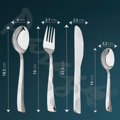 25 Pieces Stainless Steel Moonpress Cutlery Set with Wooden Hanging Stand – Includes 6 Tea Spoons, 6 Table Spoons, 6 Table Forks, 6 Knives, Stylish Dining Set