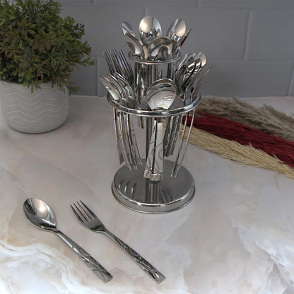25pc Stainless Steel Beauty Cutlery | Spoons Forks Stand | Silver