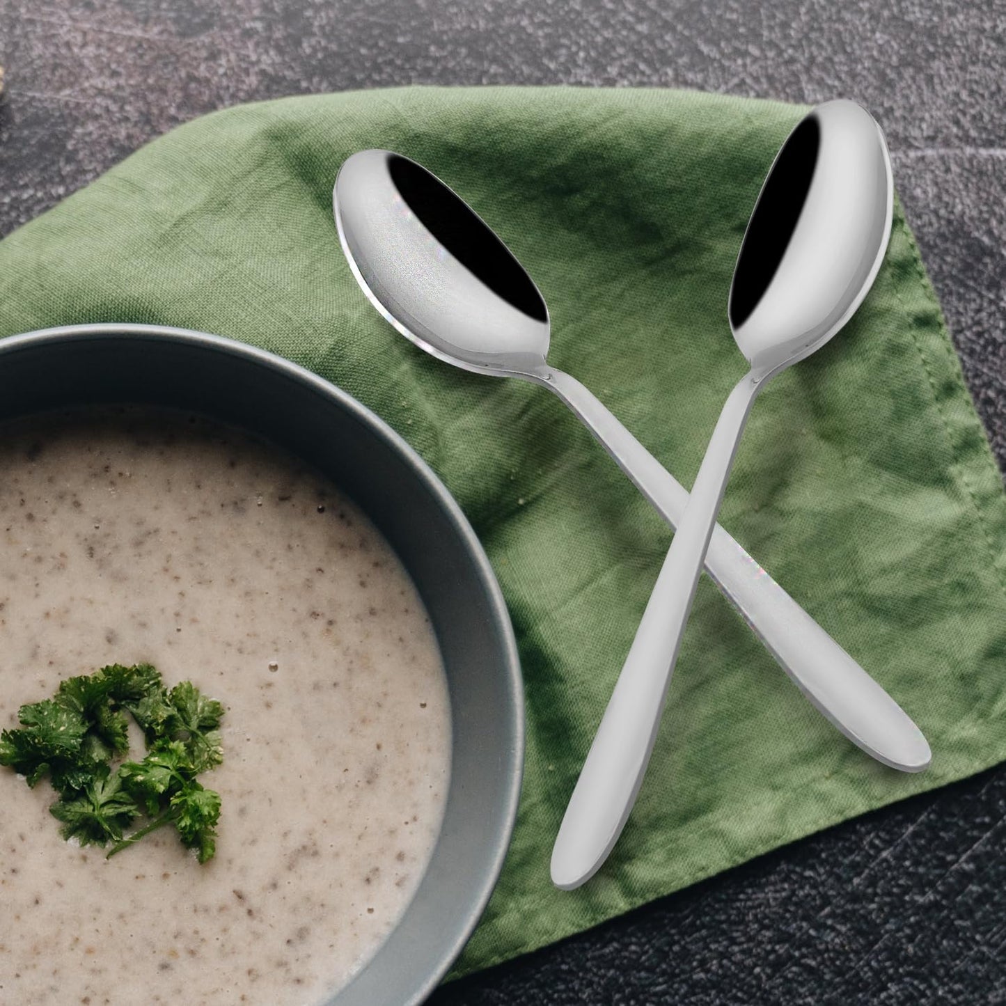 Stainless Steel Table Spoon Set of 12 | 18 cm Tea & Coffee Spoons for Home & Kitchen | Sigma Design, Silver