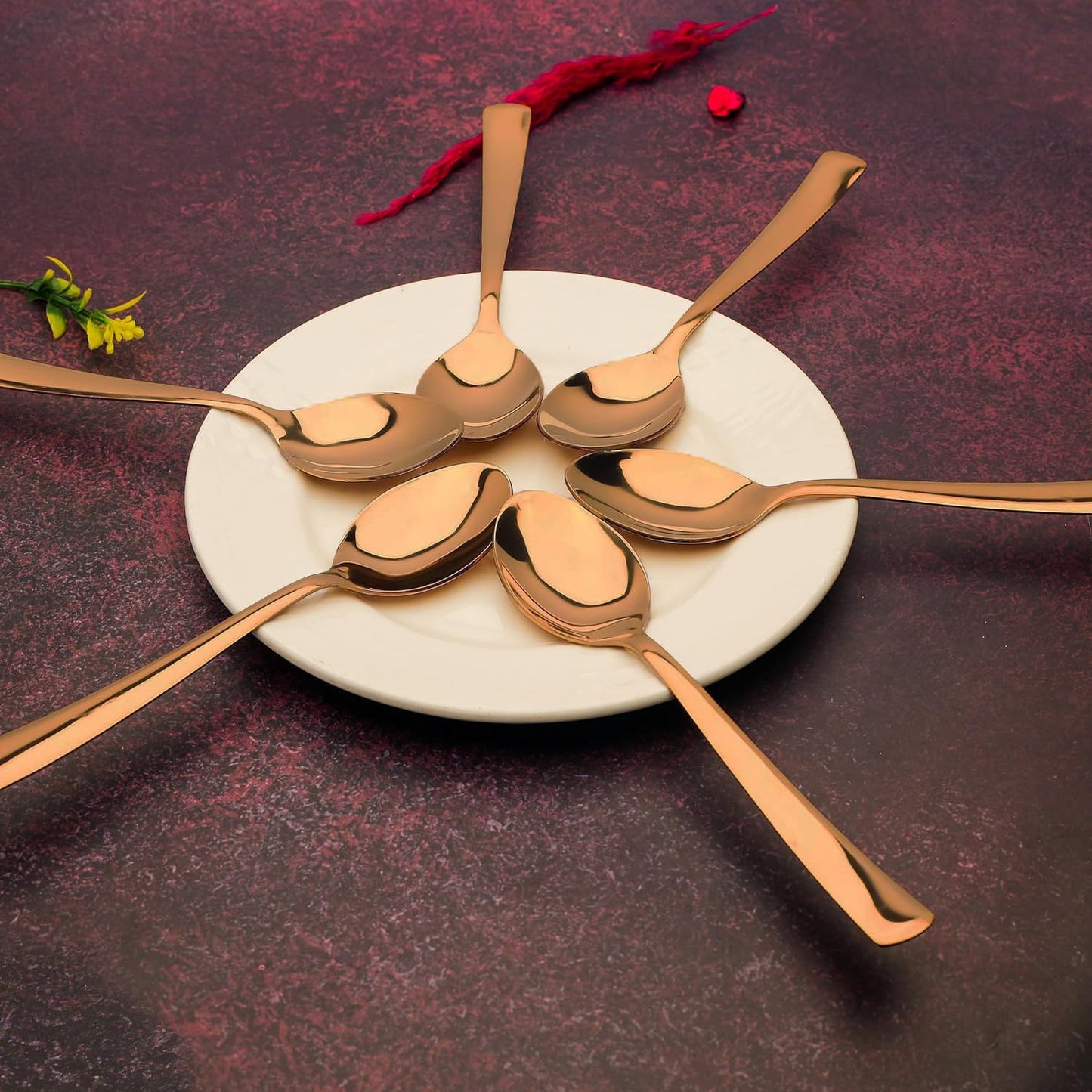 6 Pcs Stainless Steel Rose Gold Table Spoon Set – 18cm, Premium Large Spoons for Home & Kitchen, Luxury Tableware, Housewarming Gift, Set of 6