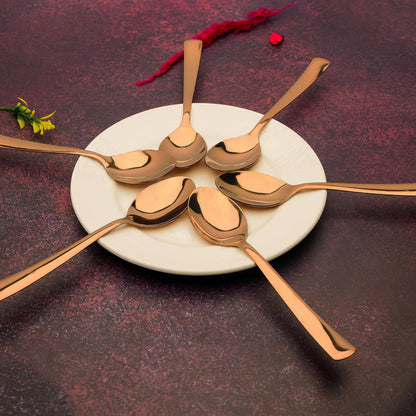 6 Pcs Stainless Steel Rose Gold Table Spoon Set – 18cm, Premium Large Spoons for Home & Kitchen, Luxury Tableware, Housewarming Gift, Set of 6