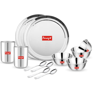 12pc Stainless Steel Dinner Set | Heavy Gauge Thali | Serves 2