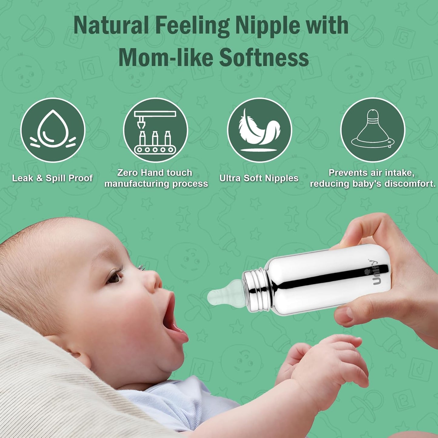 250ml Stainless Steel Baby Feeding Bottle – BPA Free, Anti-Colic, Plastic-Free