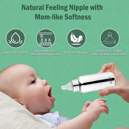 250ml Stainless Steel Baby Feeding Bottle - BPA Free, Anti-Colic, Plastic-FreeROUND240ML1 2