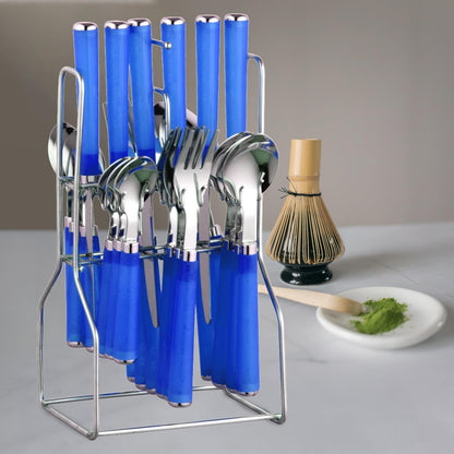 25 Pcs Stainless Steel Cutlery Set with Stand for Kitchen & Dining | Blue