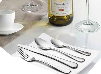 6-Piece Stainless Steel Spoon & Fork Set | Round Edge Tableware, Silver