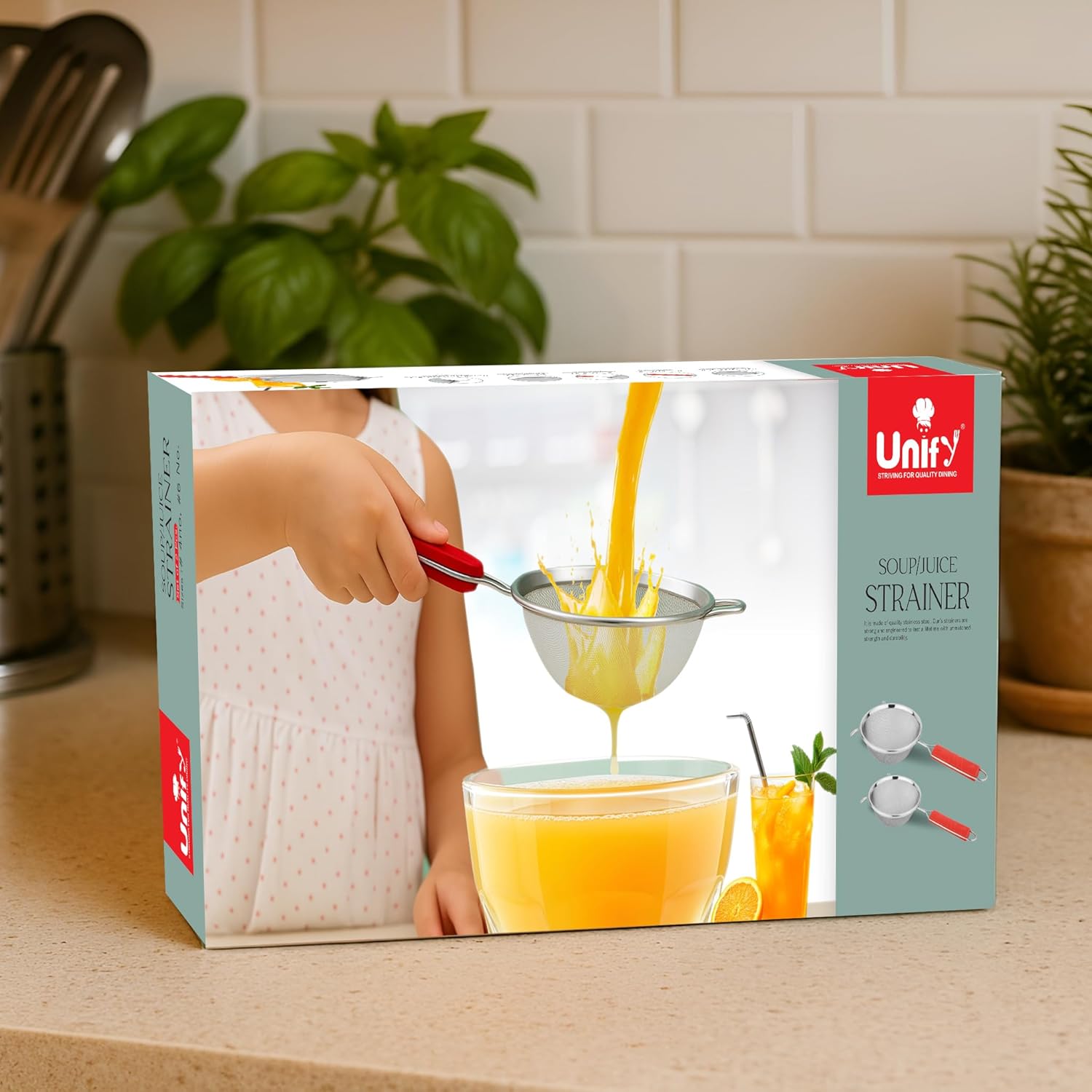 Stainless Steel Soup & Juice Strainer - Large Kitchen Liquid Filter with Red HandleSOUPSTRAINER81 4