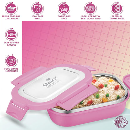 Stainless Steel Insulated Airtight Lunch Box with Unbreakable Lid, Leak-Proof Tiffin for Kids & Office (800 ml, Pink)