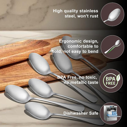 6-Piece Stainless Steel Table Spoon Set | Round Edge Tableware, 18.5 cm, Silver