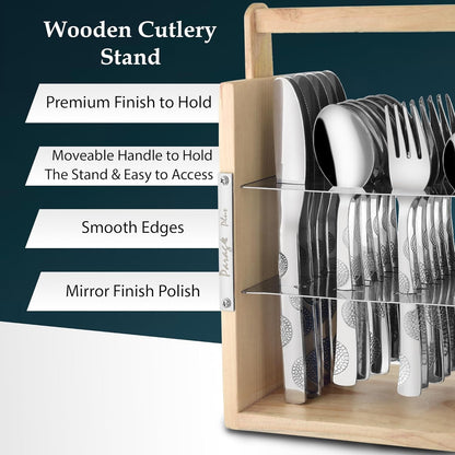 25 Pieces Stainless Steel Moonpress Cutlery Set with Wooden Hanging Stand – Includes 6 Tea Spoons, 6 Table Spoons, 6 Table Forks, 6 Knives, Stylish Dining Set
