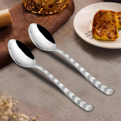Stainless Steel Dessert Spoon Set of 6 | Premium Arrow Design Table Spoons | 18 cm, Silver