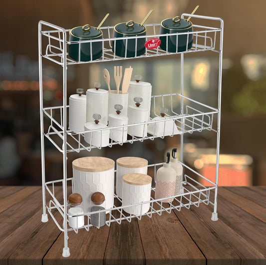 Stainless Steel 3 Tier Kitchen Spice Rack | Countertop Organizer with Shelf Liner for Cabinet & Pantry, Chrome