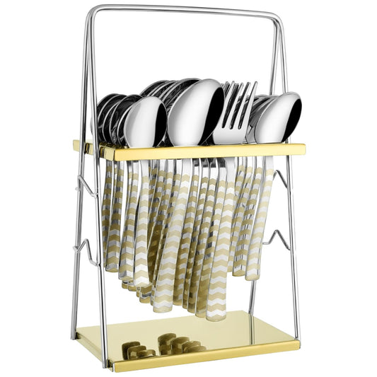 25 Pieces Regal Premium Stainless Steel Cutlery Set with Stand – Includes 6 Table Forks, 6 Table Spoons, 6 Dinner Spoons, 6 Tea Spoons, Stylish Spoon Set for Dining Table