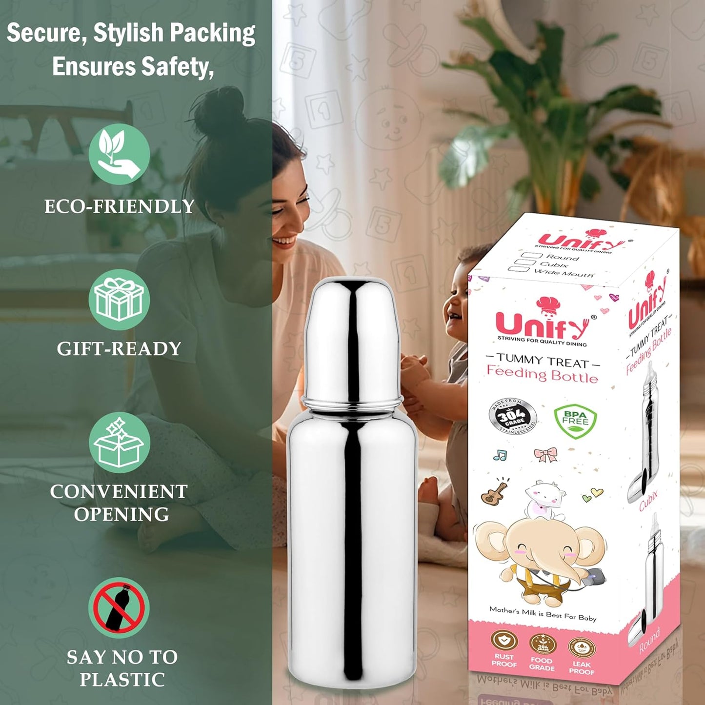 250ml Stainless Steel Baby Feeding Bottle – BPA Free, Anti-Colic, Plastic-Free