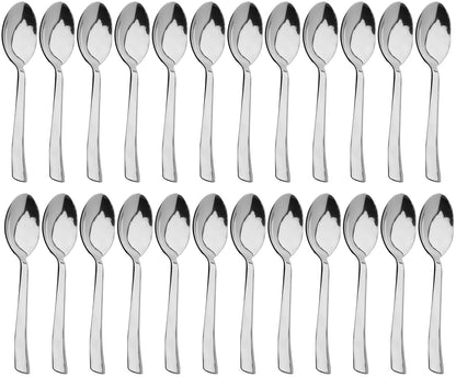 24 Pieces Stainless Steel Dinner Spoon Set, 16 cm Mirror Polished Silverware for Home & Kitchen (Silver)