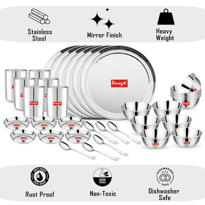36pc Stainless Steel Dinner Set | Plates Bowls Glasses | Silver