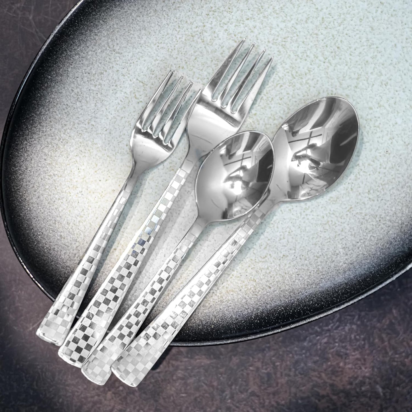 6 Pieces Stainless Steel Premium Tea Spoon Set, 14 cm, Silver, Checks Design