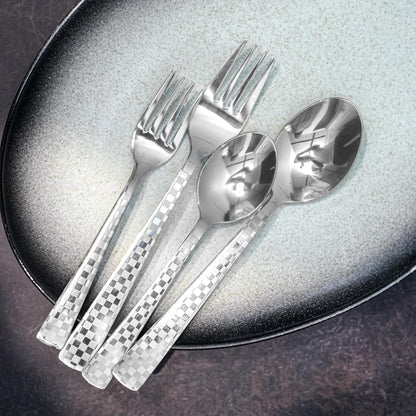 6 Pieces Stainless Steel Premium Tea Spoon Set, 14 cm, Silver, Checks Design